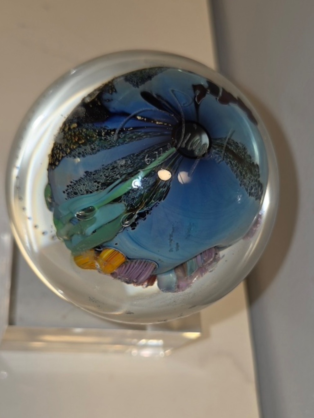 "Inhabited Planet" Studio Art Glass paperweight by Josh Simpson, one-of-a-kind! - Picture 10 of 10